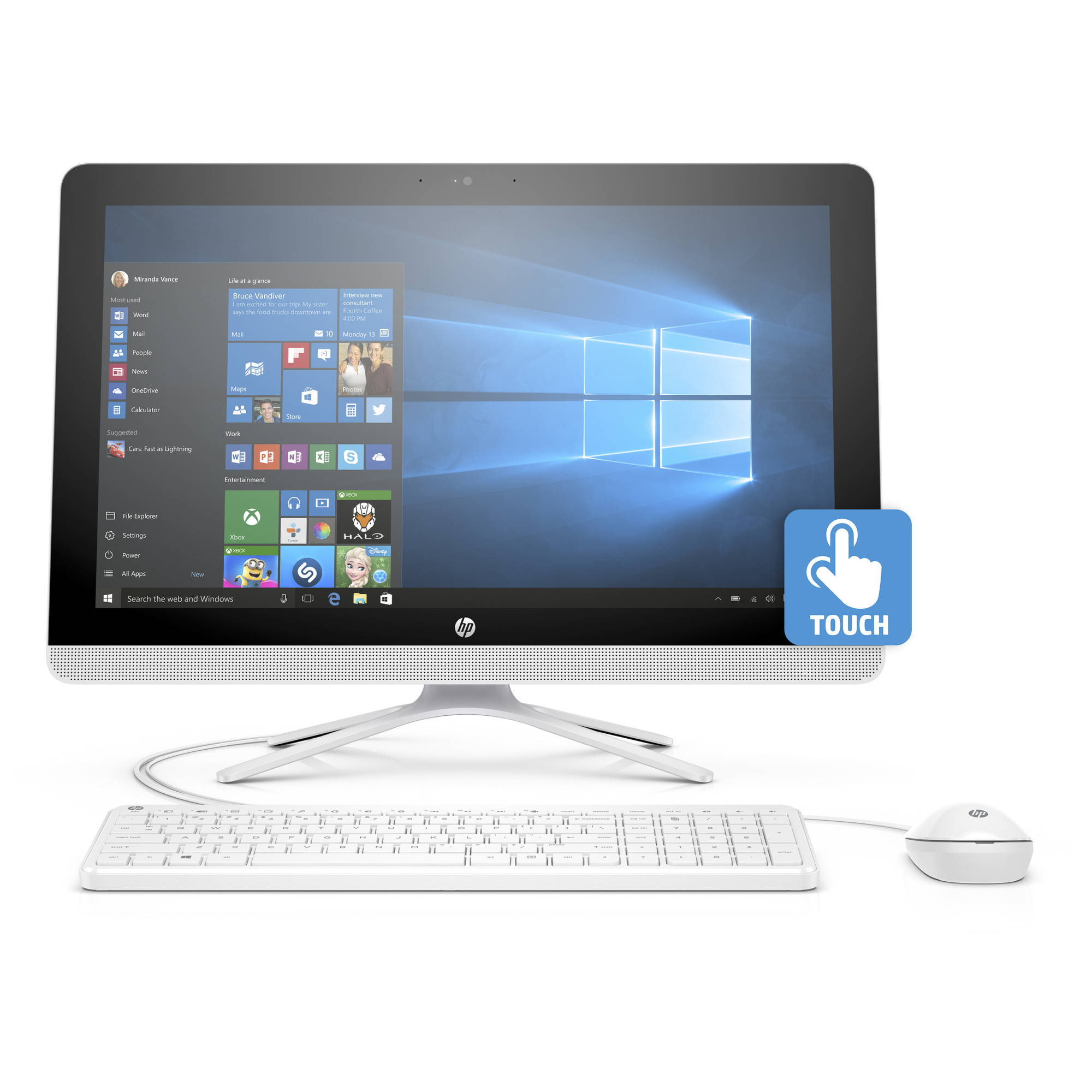 HP 22-b013w Snow White All-in-One PC with 21.5" Full HD IPS Touch Display, Intel Pentium J3710 Processor, 4GB Memory, 1TB Hard Drive and Windows 10 Home - image 1 of 3