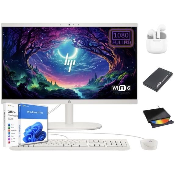 HP 22 inch FHD All-in-One Desktop Computer PC 2025 Flagship, 16GB RAM, 756GB Storage (256GB SSD + 500GB Ext), Intel Celeron CPU, Webcam, WiFi 6, HubxcelAccessory, Win 11 Pro, Lifetime Office 2024