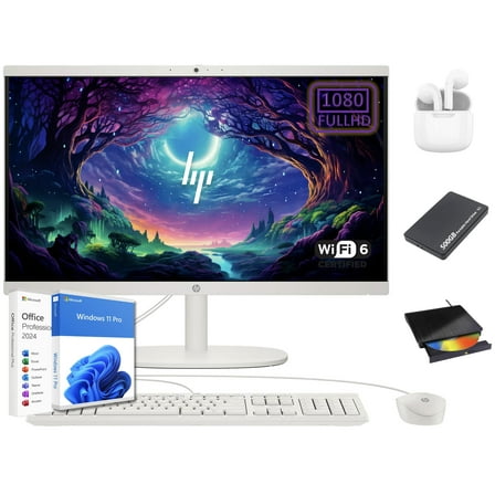 HP 22 inch FHD All-in-One Desktop Computer PC 2025 Flagship, 16GB RAM, 756GB Storage (256GB SSD + 500GB Ext), Intel Celeron CPU, Webcam, WiFi 6, HubxcelAccessory, Win 11 Pro, Lifetime Office 2024