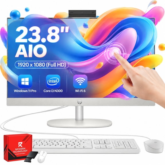 HP 23.8" All-in-One Business Touchscreen Desktop, Intel Core i3 N300, 8GB DDR4, 512GB SSD, 23.8" FHD Touch, Wi-Fi 6, Windows 11 Pro