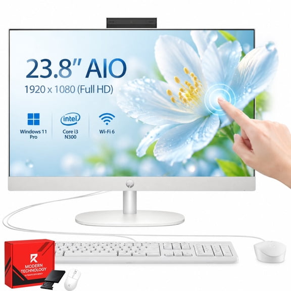 HP 23.8" Touchscreen All-in-One Desktop Computer, Intel Core i3 N300, 8GB RAM, 512GB SSD, 23.8 inch FHD IPS Touch Display, Wi-Fi 6, Windows 11 Pro