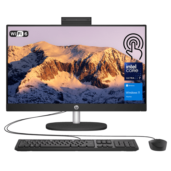 HP 24" AI All-in-One Desktop, 23.8" FHD Touchscreen, Intel Core Ultra 7 155U, 64GB RAM, 2TB SSD, Wired KB&Mouse, IR Camera, RJ-45, Wi-Fi 6, W11H, Black
