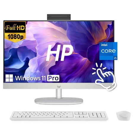 HP 24" All-in-One Desktop PC, Touch Screen FHD IPS Display, Intel Core i5-1334U (13th Gen), 16GB RAM, 1TB SSD, Windows 11 Pro, Wireless Keyboard & Mouse, Wi-Fi 6, White (2024 Model)