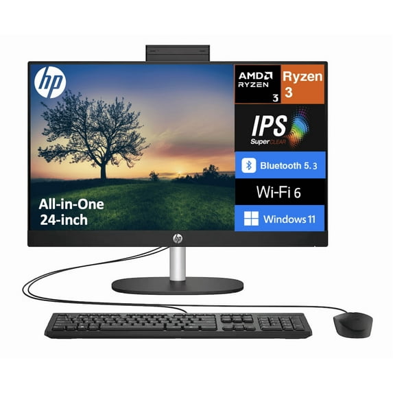 HP 24 Everyday Value All-in-One 23.8in IPS FHD Display (AMD Ryzen 3 7320U, 8GB LPDDR5, 1TB PCIe SSD, AMD Radeon, WiFi 6, Webcam, Bluetooth 5.3, Win 11 Home)