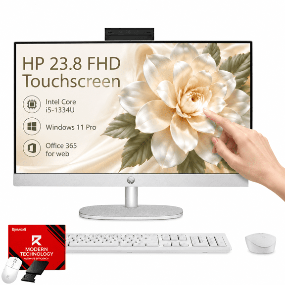 HP 23.8" FHD IPS All-in-One Touchscreen Desktop, Intel Core i5-1334U, 8GB RAM, 512GB SSD, Windows 11 Pro, 1080p IR Camera, Wi-Fi 6, Keyboard & Mouse
