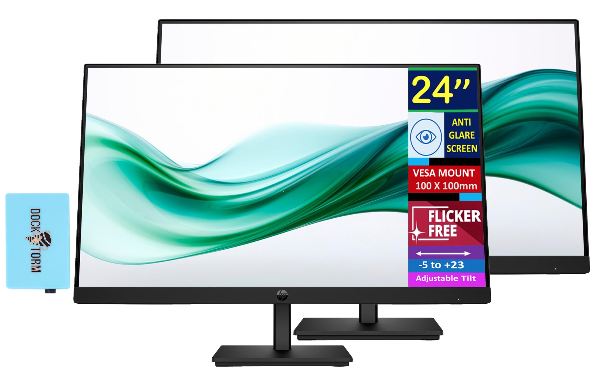 HP 22-inch FHD VA Monitor 2-Pack - 100Hz With Dockztorm USB Hub