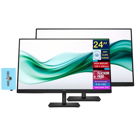 HP 24" FHD VA Monitor with 5 ms Response Time, Anti-Glare, Flicker Free, VESA Mount (100x100mm), HDMI, VGA & Dockztorm USB Port Expander, Black Color (2-Pack)