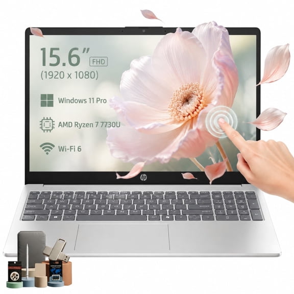 HP 15.6" Touchscreen FHD Laptop, AMD 8 core Ryzen 7-7730U, 16GB RAM 512GB SSD, Copilot AI , Wi-Fi 6, Numeric Keypad, Win 11 Pro
