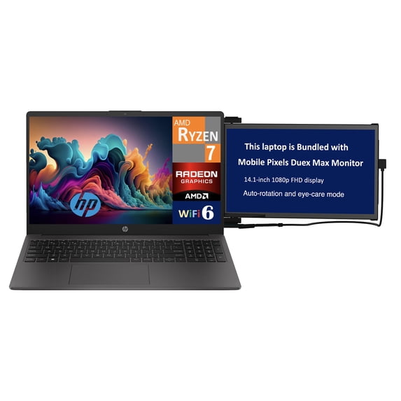 HP 255 Business Laptop 15.6in FHD Display (AMD Ryzen 7 7730U, 32GB DDR4, 4TB PCIe SSD, AMD Radeon, WiFi 6, Webcam, Bluetooth 5.2, Win 11 Home) w/Duex Max DS Monitor