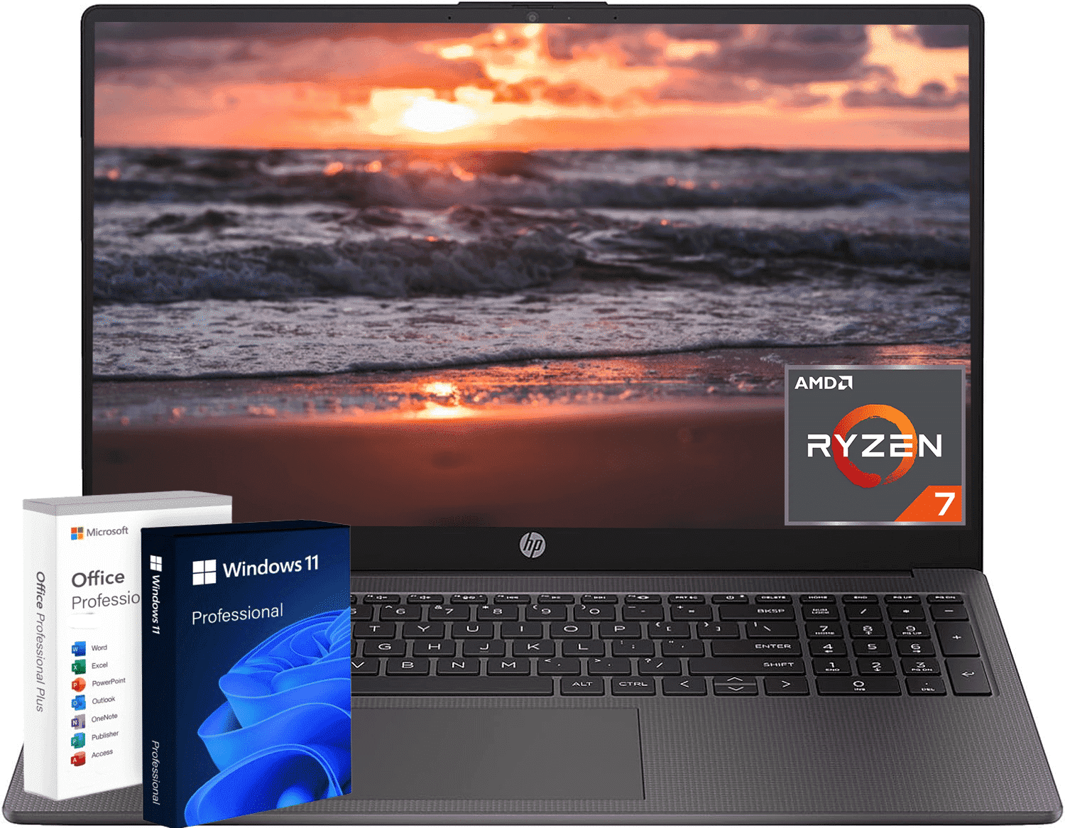 HP 255 G10 15.6" FHD Business Laptop, AMD Ryzen 7 7730U, 16GB RAM, 1TB SSD, Numeric Keypad, Wi-Fi 6, HD Webcam, Window 11 Pro