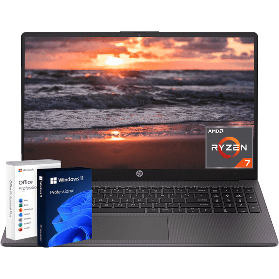 HP 255 G10 15.6" FHD Business Laptop, AMD Ryzen 7 7730U, 16GB RAM, 512GB SSD, Numeric Keypad, Wi-Fi 6, HD Webcam, Window 11 Pro