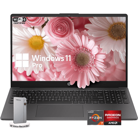 HP 255 G10 15.6" FHD Business Laptop, AMD Ryzen 7 7730U, 20GB RAM, 1TB PCIe SSD, Numeric Keypad, Webcam, Wi-Fi 6, Windows 11 Pro, Black, w/Accessory