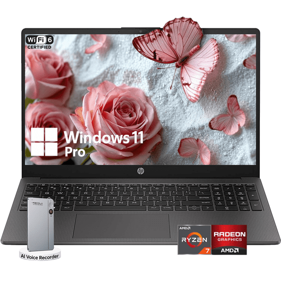 HP 255 G10 15.6" Full HD Laptop, Ryzen 7 7730U, 16GB RAM, 1TB SSD, Full Keyboard w/Num Pad, Win 11 Pro, w/Accessory