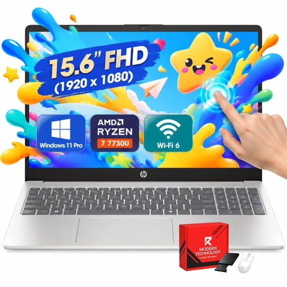 HP 15.6" Full HD Laptop Touchscreen Computer, Ryzen 7 7730U, 16GB RAM, 512GB SSD, Full Keyboard w/Num Pad, Win 11 Pro