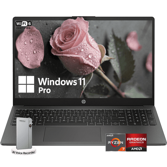HP 255 G10 Business Laptop 15.6" FHD Display, AMD Ryzen 7 7730U, 20GB Memory, 512GB PCIe SSD, Wi-Fi 6, Webcam, Numeric Keypad, Windows 11 Pro with Accessory