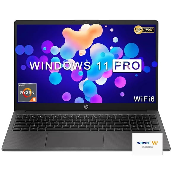HP 255 G10 Business Laptop, 32GB RAM, 2TB PCIe SSD, AMD Ryzen 5 7530U Processor (Beats i7-1355U), 15.6" FHD LED Display, WiFi 6, Spill-Resistant Keyboard, Windows 11 Pro, WOWPC Recovery USB