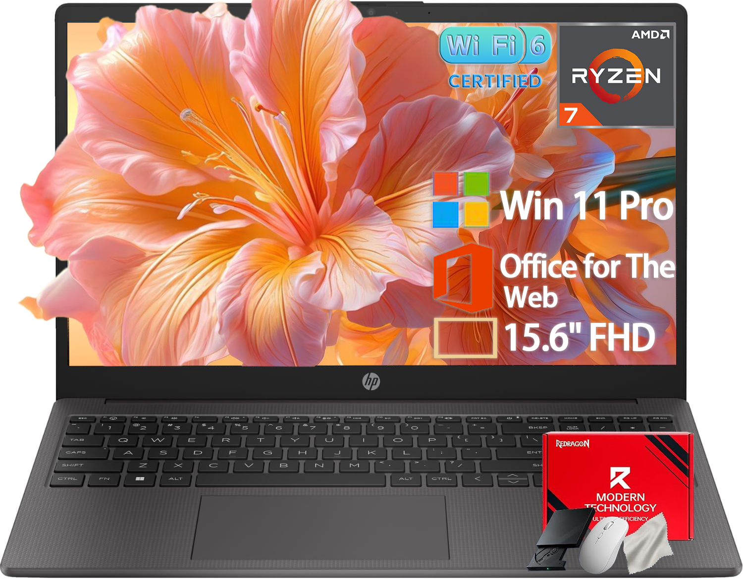 HP 255 G10 Business Laptop, AMD Ryzen 7 7730U Processor, 16GB RAM