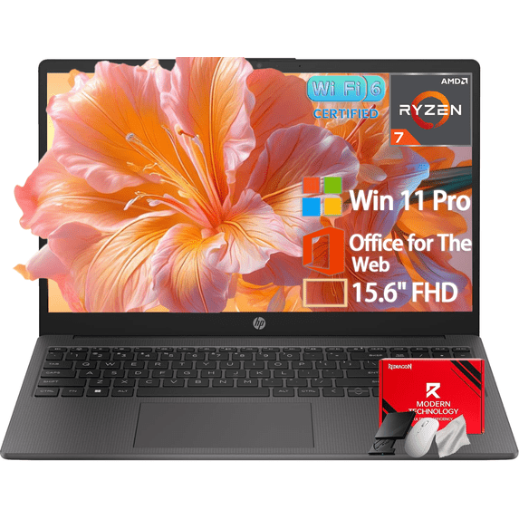 HP 255 G10 Business Laptop, AMD Ryzen 7 7730U Processor, 20GB RAM, 1TB SSD, 15.6" FHD LED Display, Numeric Keypad, Wi-Fi 6, HDMI Port, Windows 11 Pro