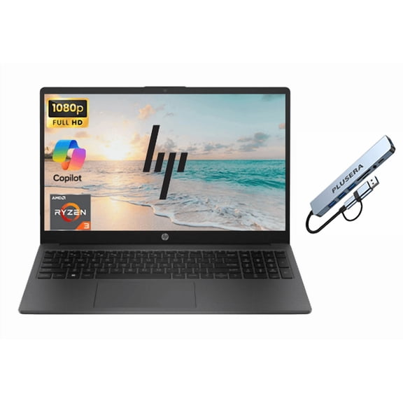 HP 255 G10 Business Laptop Computer, 15.6" FHD Display, Windows 11 Pro with Copilot AI, 16GB RAM 512GB SSD, AMD Ryzen 3 7330U (>Intel i5-1135G7), PLUSERA 8-in-1 Hub Included, Dark Ash Silver
