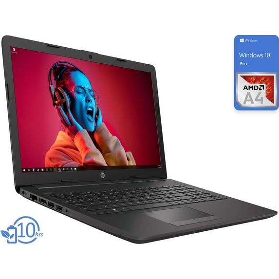HP 255 G7 Notebook 15.6" PC Laptop, AMD A4, 8GB RAM, 128GB SSD, DVD-RW, Windows 10, Black