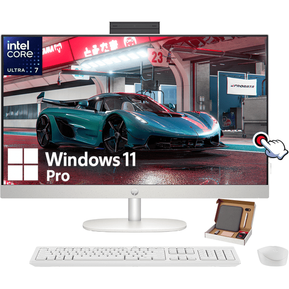 HP 27 All-in-One Desktop Computer, 27 inch FHD IPS LED Touch Display, Intel 12-Core Ultra 7-155U, 32 GB DDR5, 2 TB SSD, Adjustable Angle, 1080p Camera, WiFi 6, Windows 11 Pro