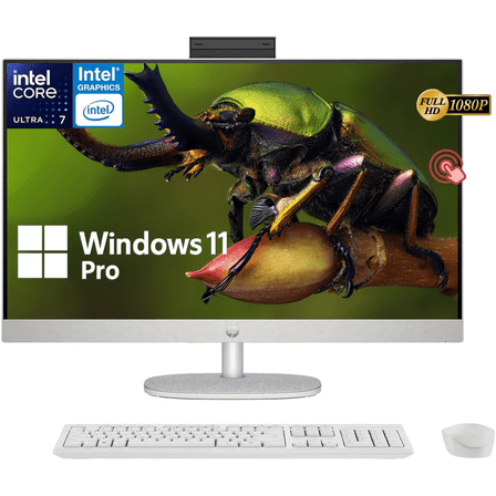HP 27" All-in-One Desktop Computer, FHD IPS Display, 12-core Intel Core Ultra 7-155U Processor, 16GB DDR5 RAM, 1TB SSD, Adjustable Angle, Wi-Fi 6, HDMI, Wireless KB & Mouse, Windows 11 Pro