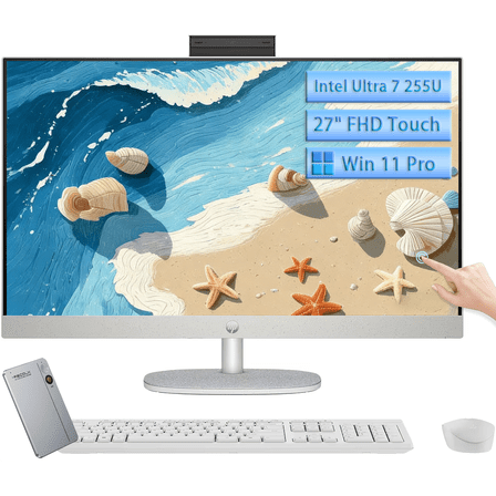 HP 27" All-in-One Touchscreen Desktop, Intel Ultra 7 255U (Up to 5.2GHz), Intel AI Boost, 27 inch FHD Anti-Glare Display, 32 GB DDR5 5600MT/s, 2 TB Gen4 SSD, Windows 11 Pro