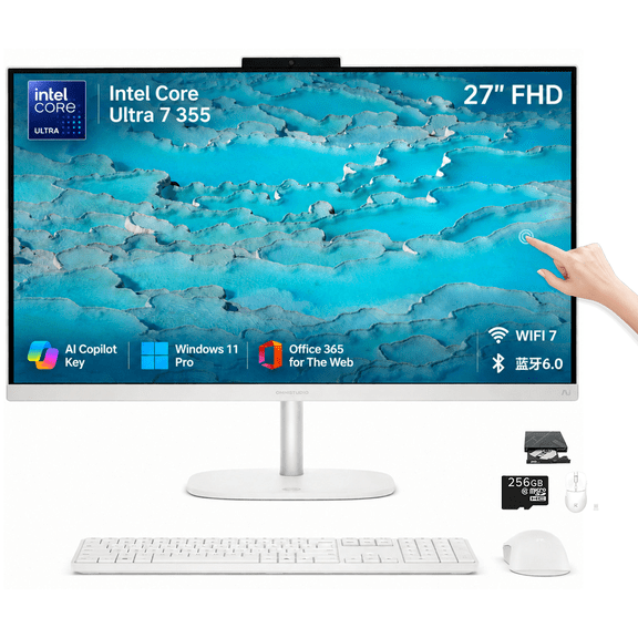 HP OmniStudio 27'' All in One Desktop Computer, Intel Core Ultra 7 355, 27 Inch FHD IPS Touchscreen, 32GB DDR5 RAM, 1TB SSD, Wi-Fi 7, BT 6.0, Wireless KB & Mouse, Windows 11 Pro