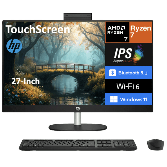 HP 27 Business All-in-One 27in Touchscreen IPS FHD Display (AMD Ryzen 7 7730U, 32GB DDR4, 2TB PCIe SSD, AMD Radeon, WiFi 6, Webcam, Bluetooth 5.3, Win 11 Pro)