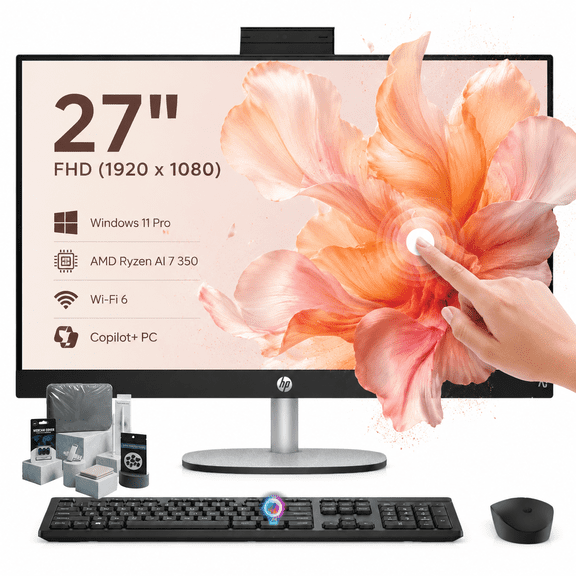 HP 27" Business All-in-One Desktop, AMD Ryzen AI 7 350, 16GB DDR5, 1TB NVMe SSD, 27" FHD IPS Touch Display, AMD Radeon 860M, Wi-Fi 6, Windows 11 Pro