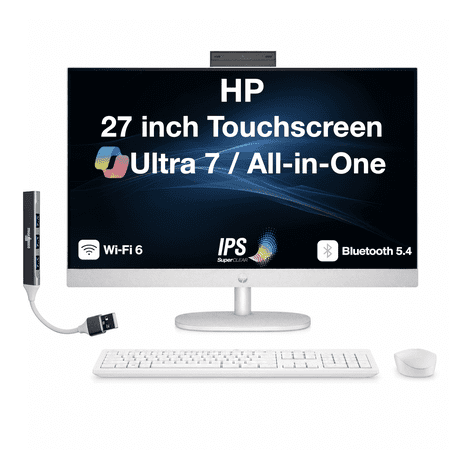 HP 27 Copilot All-in-One 27in Desktop Computer, Intel Ultra 7-255U, 16GB, 1TB SSD, White
