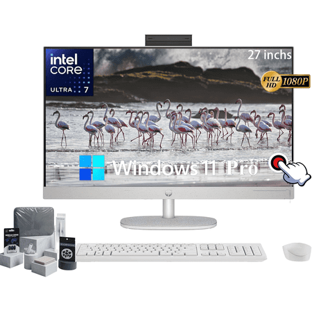 HP 27" FHD IPS TouchScreen All-in-One Desktop Computer, Intel 12 Core Ultra 7 155U, 16GB DDR5 RAM|1TB SSD, Adjustable Angle, Wireless KB & Mouse, 1080p Camera, Win 11 Pro