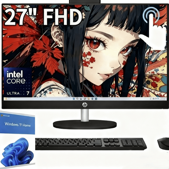 HP 27" FHD Touchscreen All-In-One Computer, Intel Ultra 7 155U, 32GB RAM, 1TB SSD
