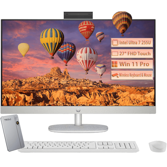 HP 27" FHD Touchscreen All-in-One Desktop, Intel 12 Core Ultra 7 255U, 32GB RAM 1TB SSD, Wireless Keyboard & Mouse, Bluetooth, HDMI, Wi-Fi 6, Windows 11 Pro, White