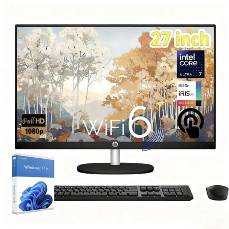 HP 27" FHD Touchscreen Business All-in-One Desktop Computer, Intel 12-core Ultra 7 155U (Beats i7-1355U), 16 GB DDR5 RAM, 512 GB SSD, Wi-Fi 6, Windows 11 Pro