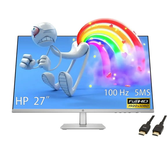 HP 27 Inch LED FHD(1920X1080) IPS Panel Monitor with Adjustable Height, Anti-Glare Display, 100Hz Refresh Rate, 5MS Response Time, 2 x HDMI 1.4, 1 x VGA, Silver, with 5ave HDMI Cable