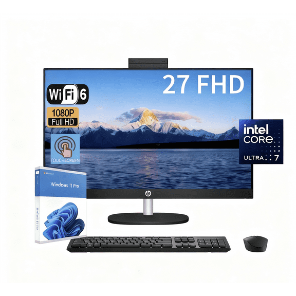 HP All in One Desktop Computer 27" FHD Touchscreen, Intel Core Ultra 7 155U, 32GB DDR5 RAM, 512GB SSD, Wi-Fi 6, Windows 11 Pro
