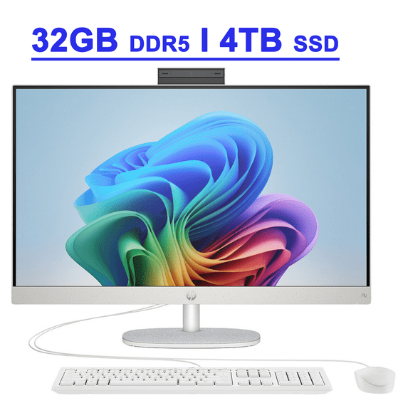 HP 27 Premium AIO Desktop Computer 27" FHD IPS Anti-glare Touchscreen (99% sRGB) AMD 8-core Ryzen AI 7 350 (Up to 50 NPU TOPS) 32GB DDR5 4TB SSD Wi-Fi6 FHD IR Privacy Camera Win11