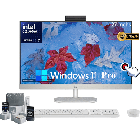 HP 27" Touchscreen All-in-One Desktop Computer - Intel Core-Ultra 7 155U, 27" FHD Anti-Glare IPS Display, 16GB DDR5 RAM |1TB SSD, Wireless KB & Mouse, FHD IR Camera, Windows 11 Pro