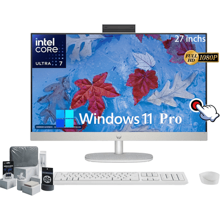HP 27" Touchscreen All-in-One Desktop Computer - Intel Core-Ultra 7 155U, 27" FHD Anti-Glare IPS Display, 64GB DDR5 RAM |4TB SSD, Wireless KB & Mouse, FHD IR Camera, Windows 11 Pro