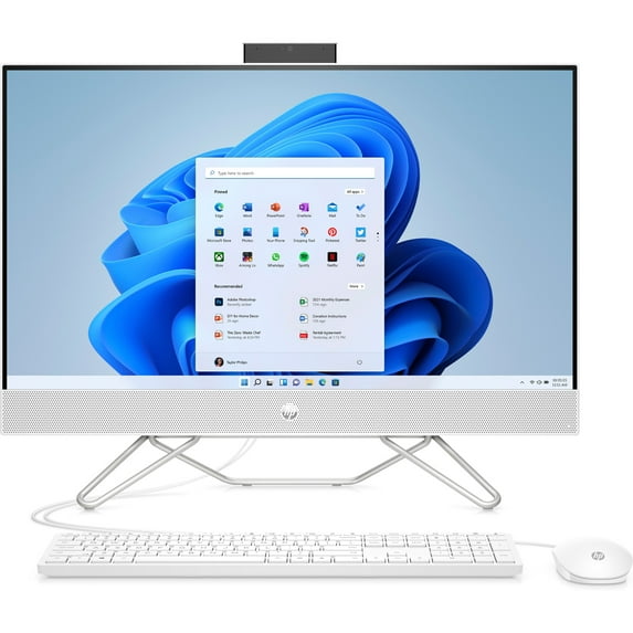 HP 27-cb0030 Bundle 27" FHD All-in-One Computer, AMD Ryzen 3 5300U, 8GB DDR4 RAM, 256GB SSD, Windows 11 Home, AMD Radeon Graphics, Snow white, 318D9AA#ABA