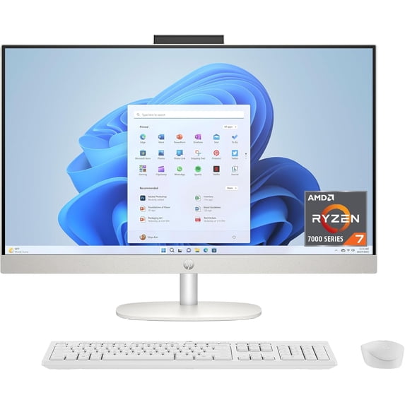 HP 27 inch All-in-One Desktop PC, FHD Touchscreen, AMD Ryzen 7 7730U ...