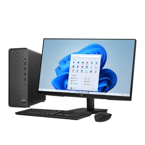 HP 27 inch Monitor & Slim Desktop Bundle Intel Core i3-12100 8GB RAM 512GB SSD Black