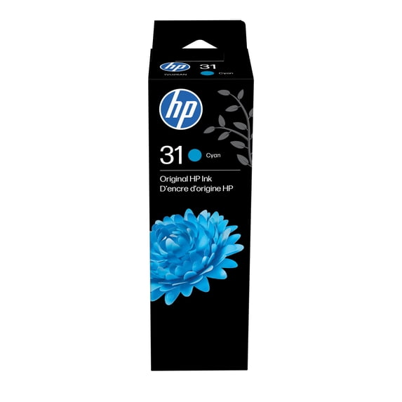 HP 31 70-ml Cyan Original Ink Bottle, 1VU26AN, Inkjet, Cyan, 8000 Pages, 70 mL Cyan, High Yield, 1 Bottle