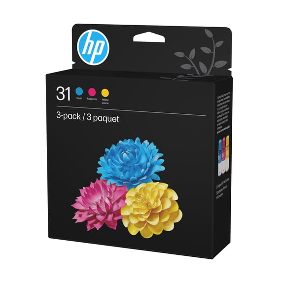 HP 31 Ink Bottle Combo Cyan Magenta Yellow (3-Pack), 8000 Pages, (9C228AN)