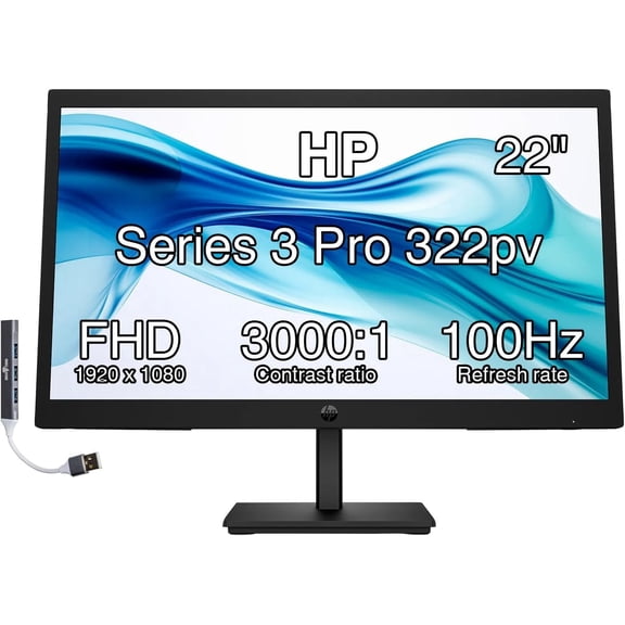 HP 322pv 21.45 FHD VA Monitor 9U5A2AA ABA 75Hz 5ms Eye Ease 250 Nits w/DKZ Hub