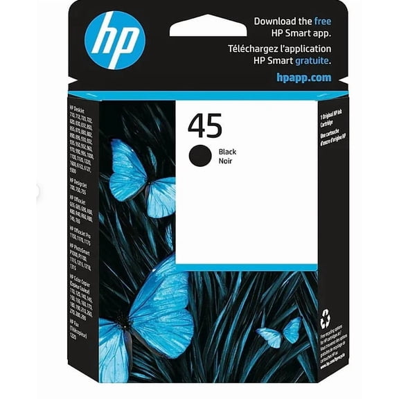 HP 45 Black Original Ink Cartridge, Sold Without Manufacturer Warranty