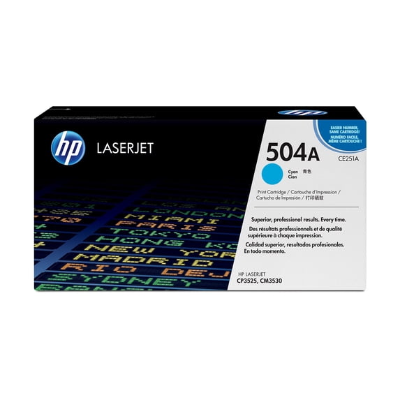 HP 504A Cyan Original LaserJet Toner Cartridge, ~7,000 pages, CE251A