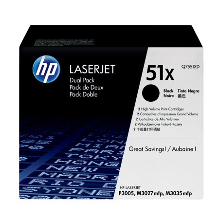 HP 51X (Q7551XD) Black High Yield Original LaserJet Toner Cartridges, 2 pack