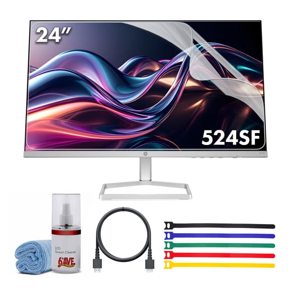 HP 524SF 24" 16:9 FreeSync IPS Monitor Bundle Including: 3x HDMI Cable, Surge Protector, Cable Ties, Screen Cleaning Kit, Screen Protector